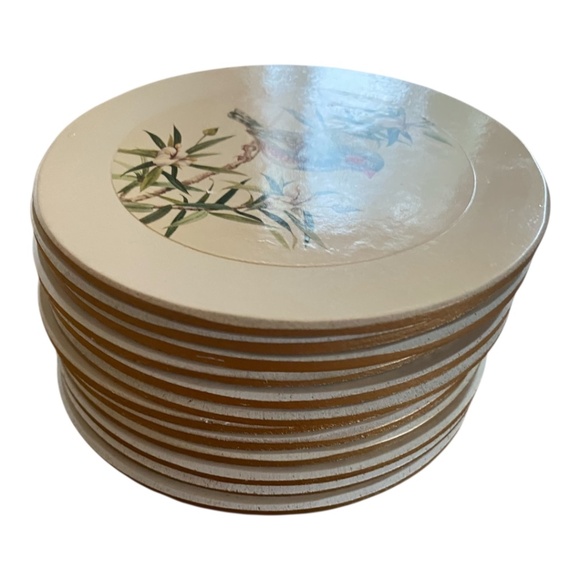 Vintage English cork bottom coaster with a bird theme, 12 pcs - Picture 6 of 16